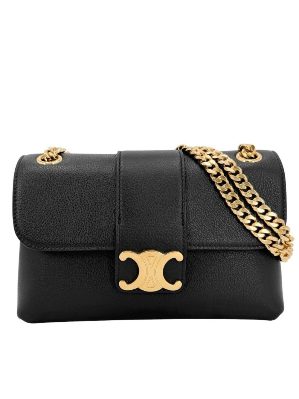 Celine Shoulder Bag Mini Victoire Triomphe Leather Black Gold - Picture 1 of 9